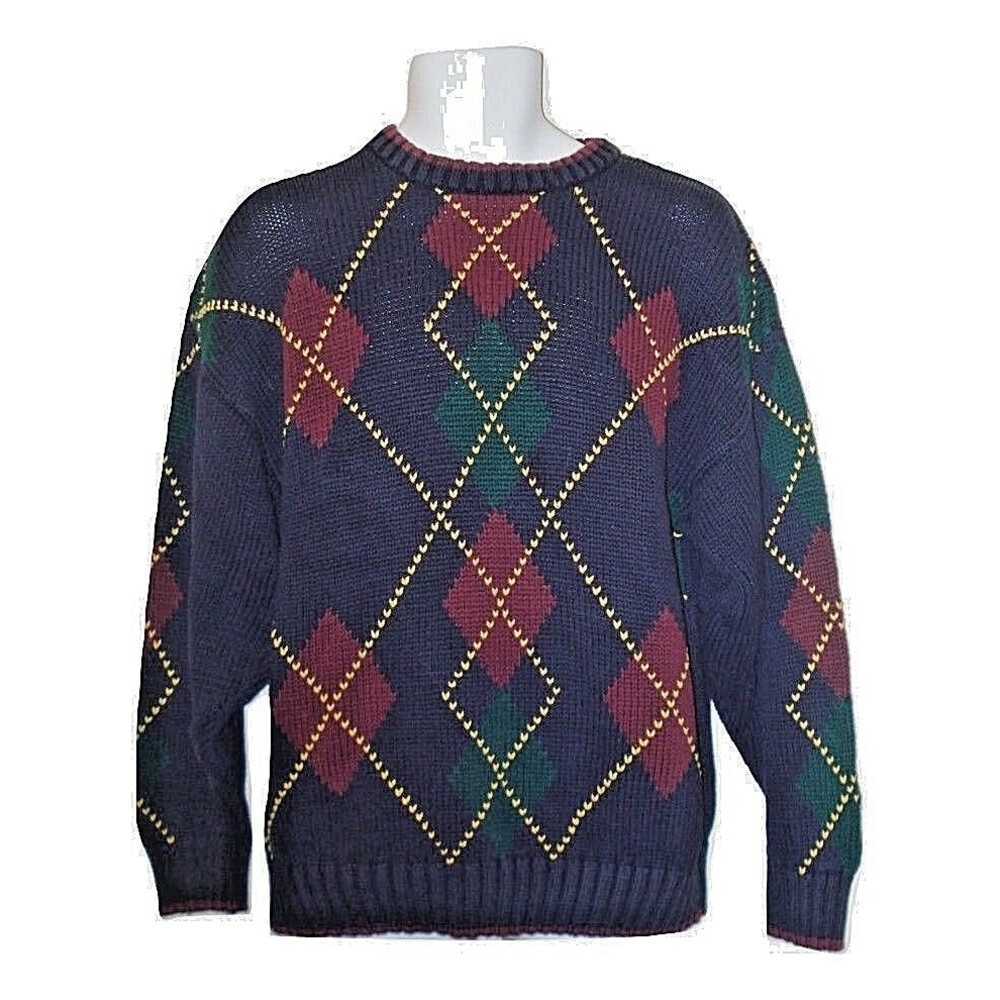 Vintage Tommy Hilfiger Ski Sweater Mens Box Logo Crew Neck Winter Size M